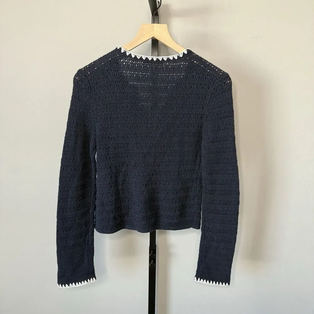Abercrombie & Fitch Crochet Style Navy Crew Cardigan Size XS - Picture 6 of 6